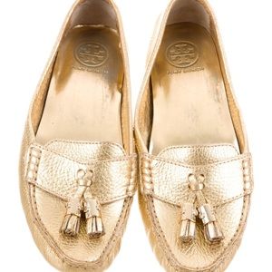 TORY BURCH Gold Leather Driving Loafers BRAND NEW!
